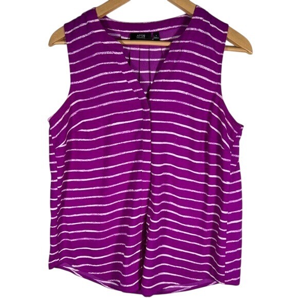 Apt 9 Essentials Women's Purple White Stripe Sleeveless V Neck Pleated Top Sz S‎ - Picture 1 of 11